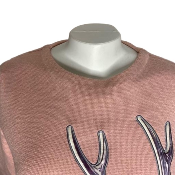 Pink Wool Blend Deer Appliqué 3/4 Sleeve Sweater Cozy Winter Tunic NWOT - Picture 7 of 16